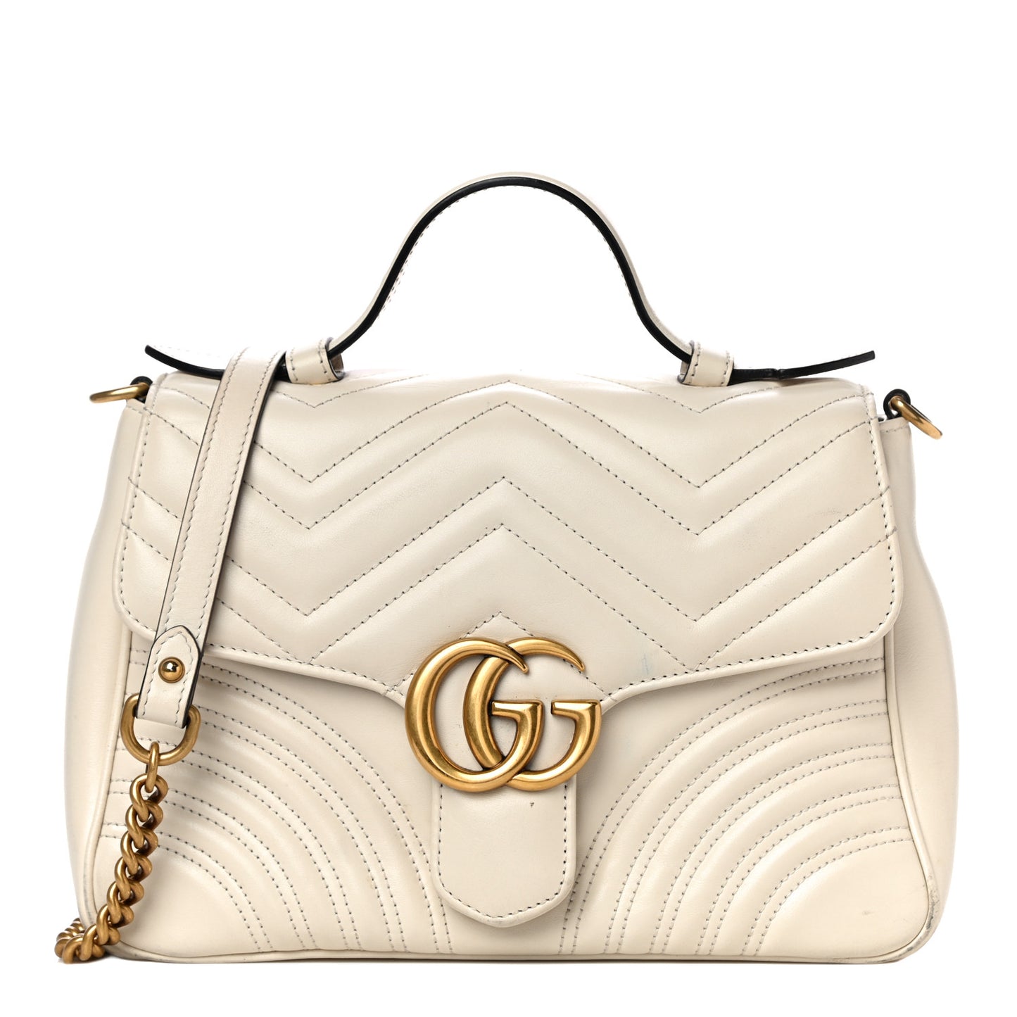 Calfskin Matelasse Small GG Marmont Top Handle Shoulder Bag White