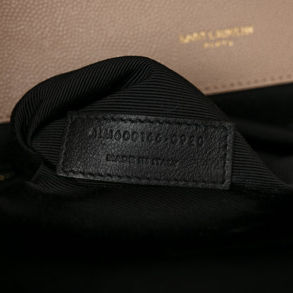 Saint Laurent Grain De Poudre Mixed Matelasse Large Triquilt Monogram Satchel Dark Beige 7 of 10