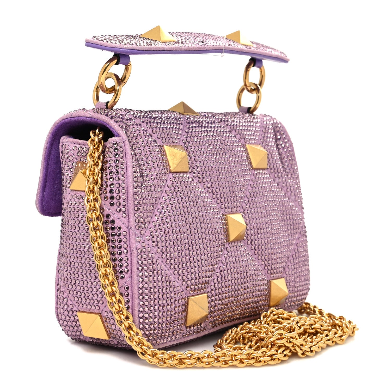 Valentino Garavani Crystal Suede Small Roman Stud Shoulder Bag Light Amethyst Glicine 3 of 9