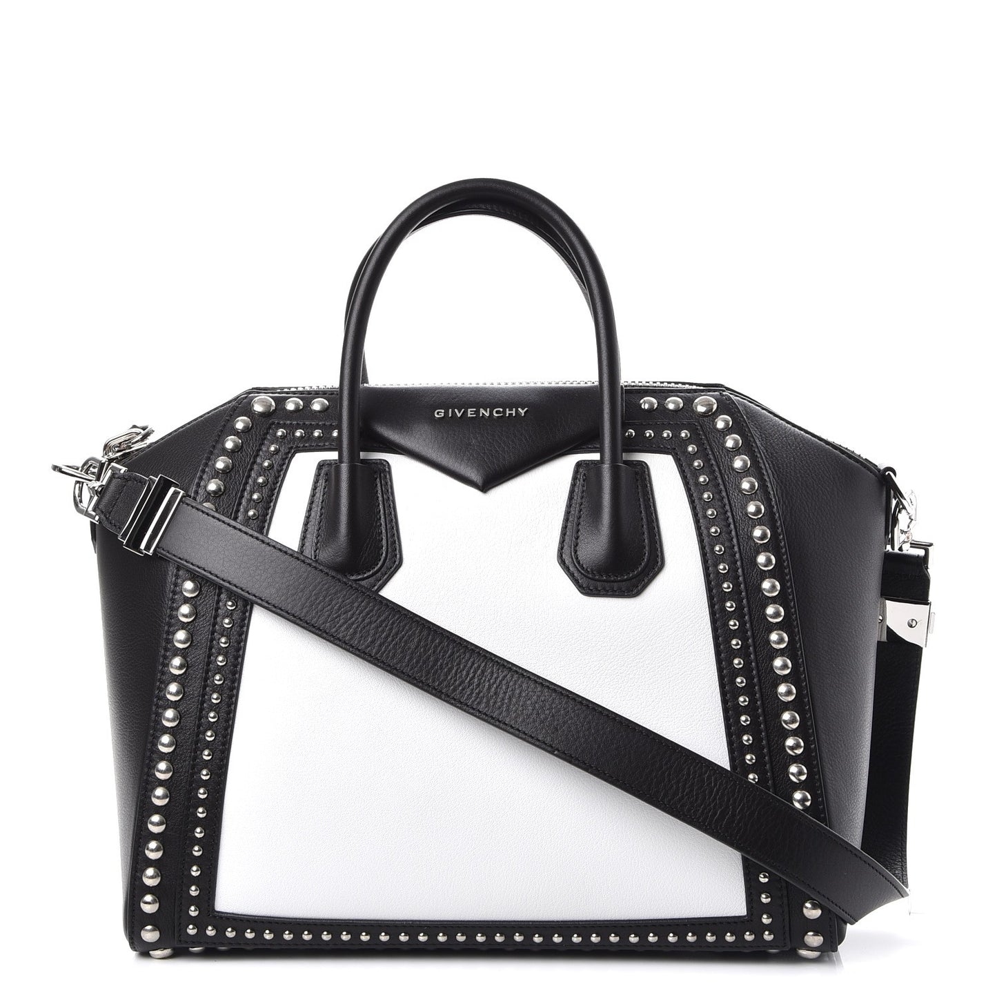 Calfskin Medium Studded Bi-Color Antigona Black White