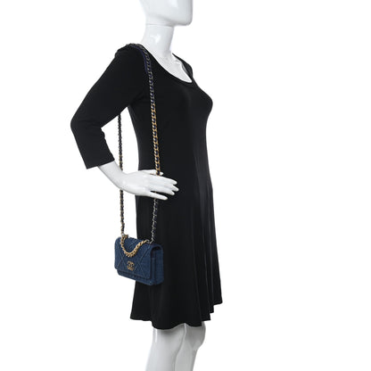 Chanel Denim Quilted Chanel 19 Wallet On Chain WOC Blue 2 of 12