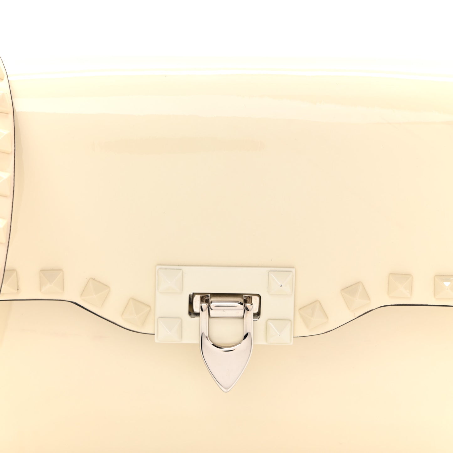 Patent Monochrome Medium Rockstud Flip Lock Crossbody Bag Light Ivory
