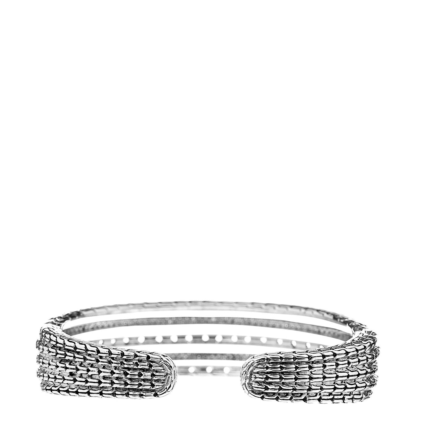 Sterling Silver Diamond Classic Chain Cuff Hinge Bracelet M