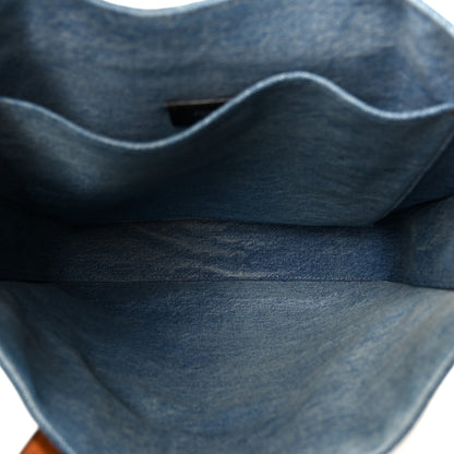 Fendi Denim Lavato Vitello King Logo Embroidered Frayed Tote Denim Chiaro Cuoio 5 of 10