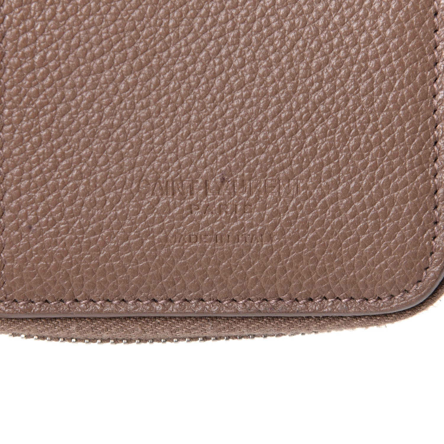 Saint Laurent Grained Calfskin Rive Gauche Compact Zip Around Wallet Taupe 6 of 7
