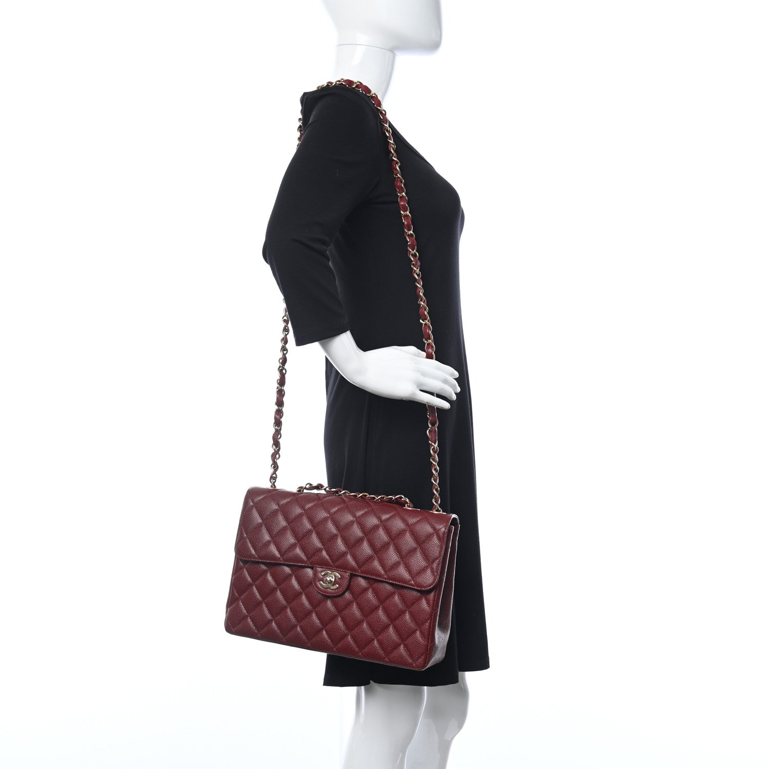 Chanel Caviar Quilted Jumbo Single Flap Bordeaux 2 of 10