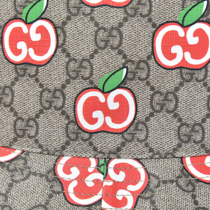 Gucci GG Supreme Monogram Apple Textured Dollar Calfskin Retro Interlocking G Fedora Pomme Bucket Hat L Beige Ebony Red 5 of 7