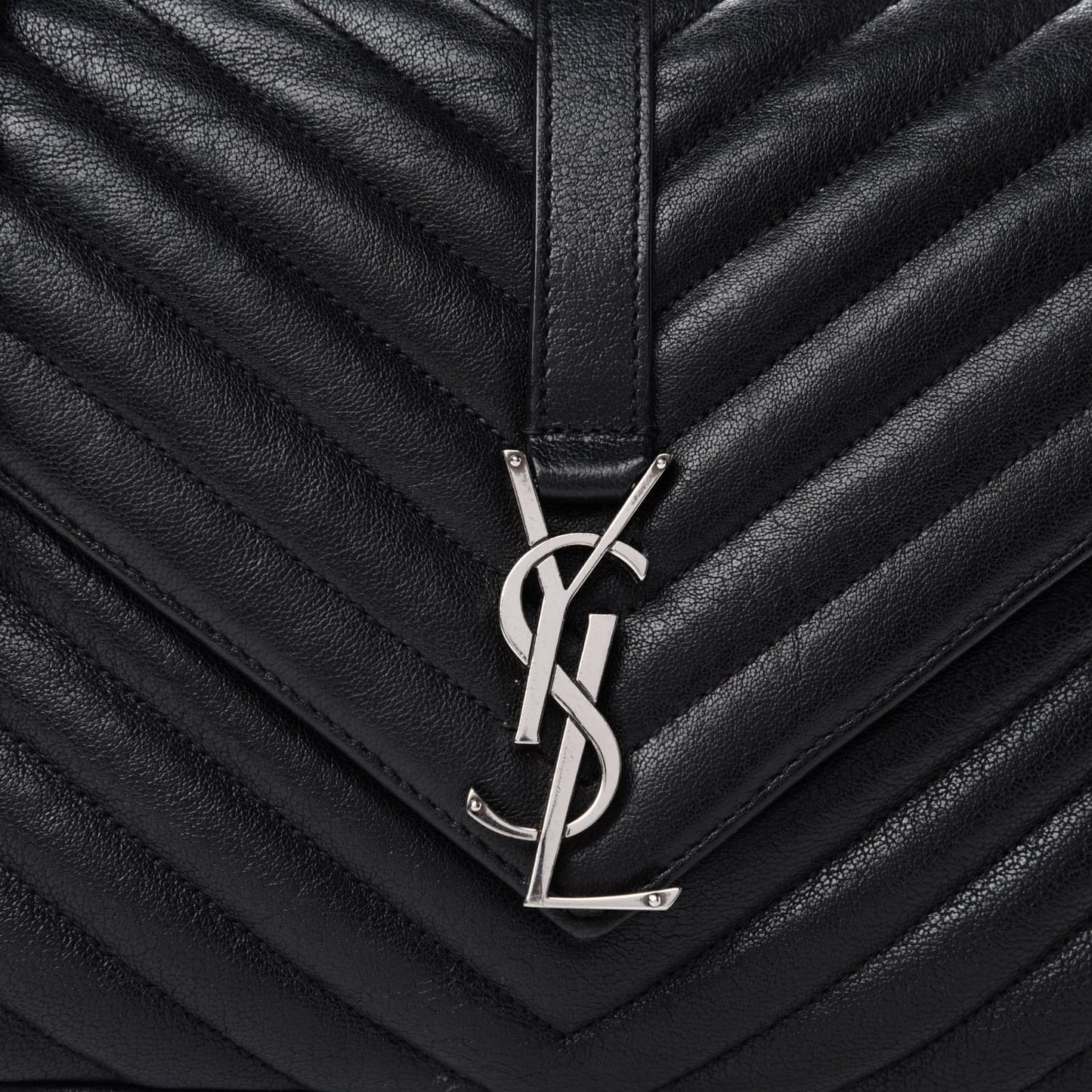 Sheepskin Matelasse Chevron Monogram Medium College Bag Black