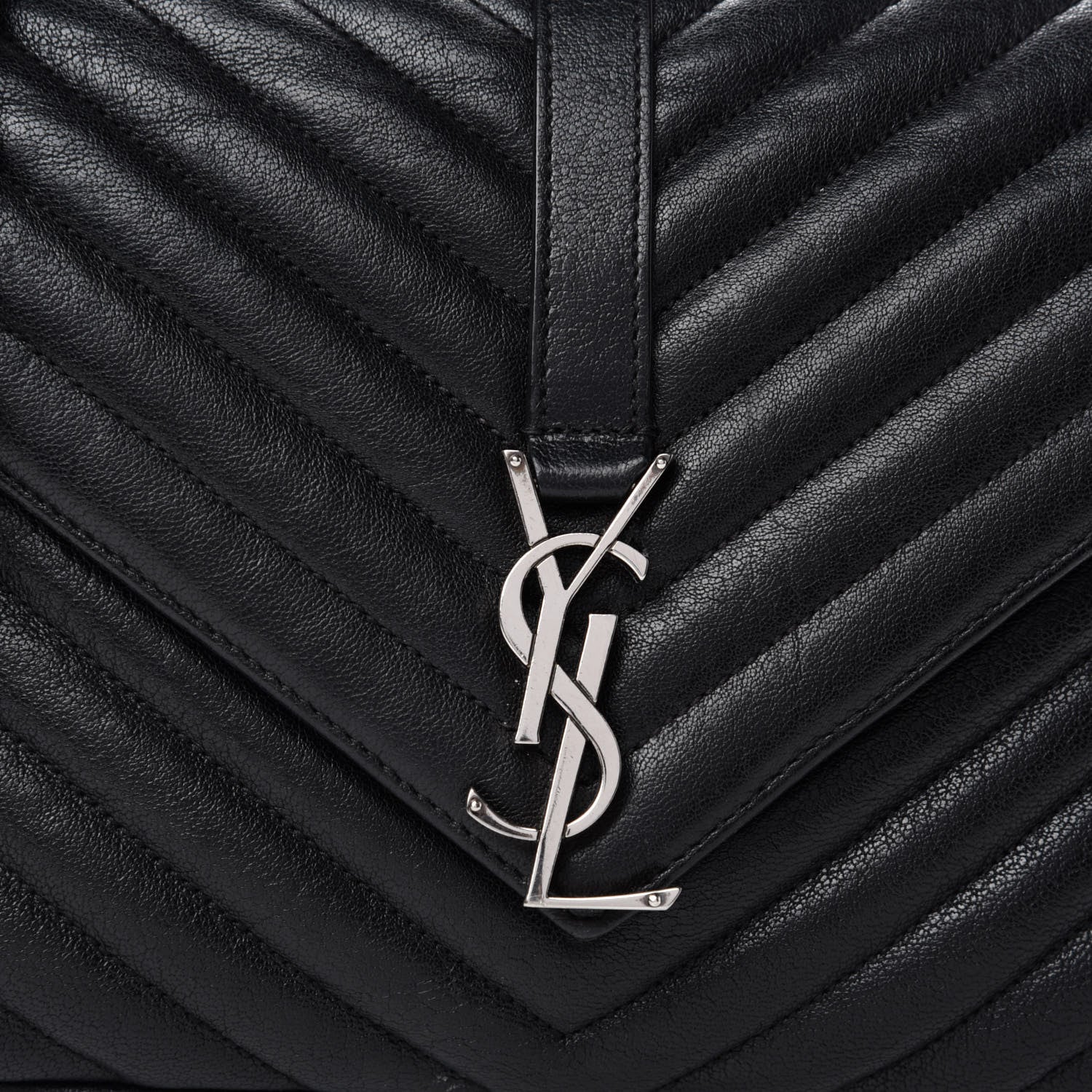 Saint Laurent Sheepskin Matelasse Chevron Monogram Medium College Bag Black 13 of 13