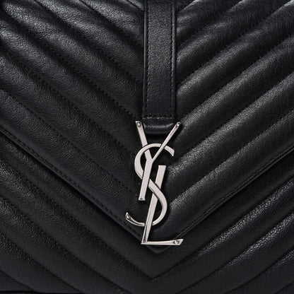 Saint Laurent Sheepskin Matelasse Chevron Monogram Medium College Bag Black 13 of 13