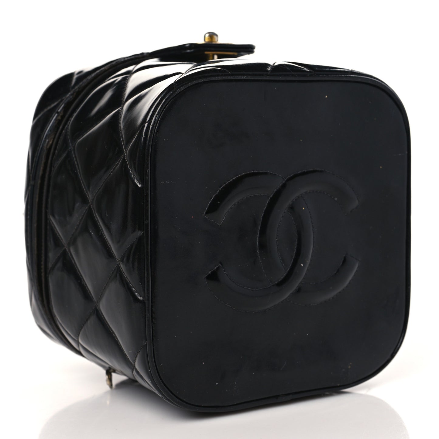 Patent Quilted Vanity Cosmetic Case Black