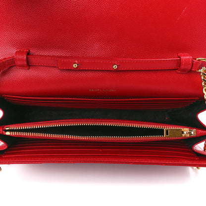 Saint Laurent Grain De Poudre Matelasse Chevron Monogram Chain Wallet New Red 4 of 10
