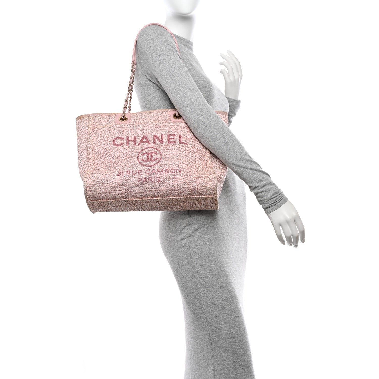 Chanel Lurex Boucle Small Deauville Tote Pink 2 of 13