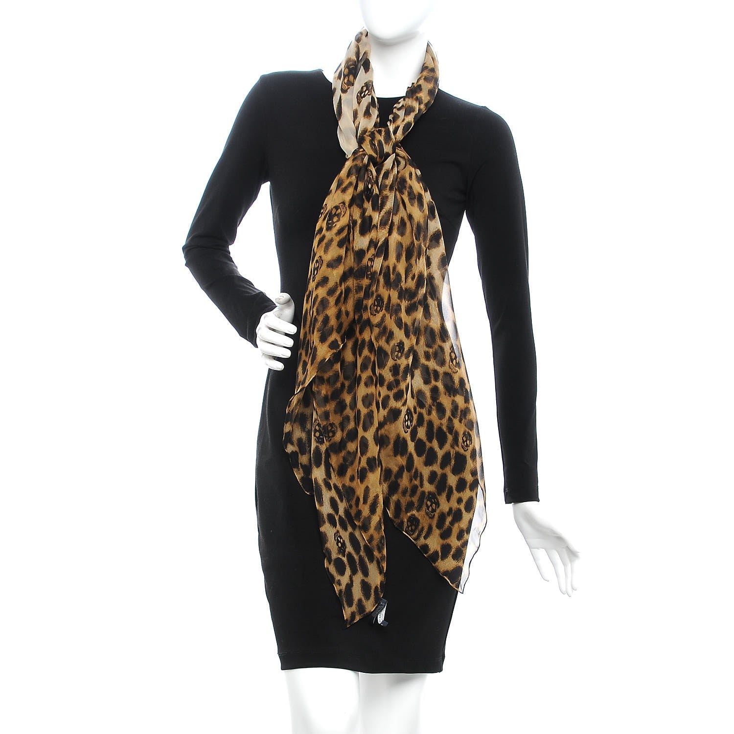 Alexander McQueen Silk Chiffon Leopard Skull Scarf Brown 2 of 8