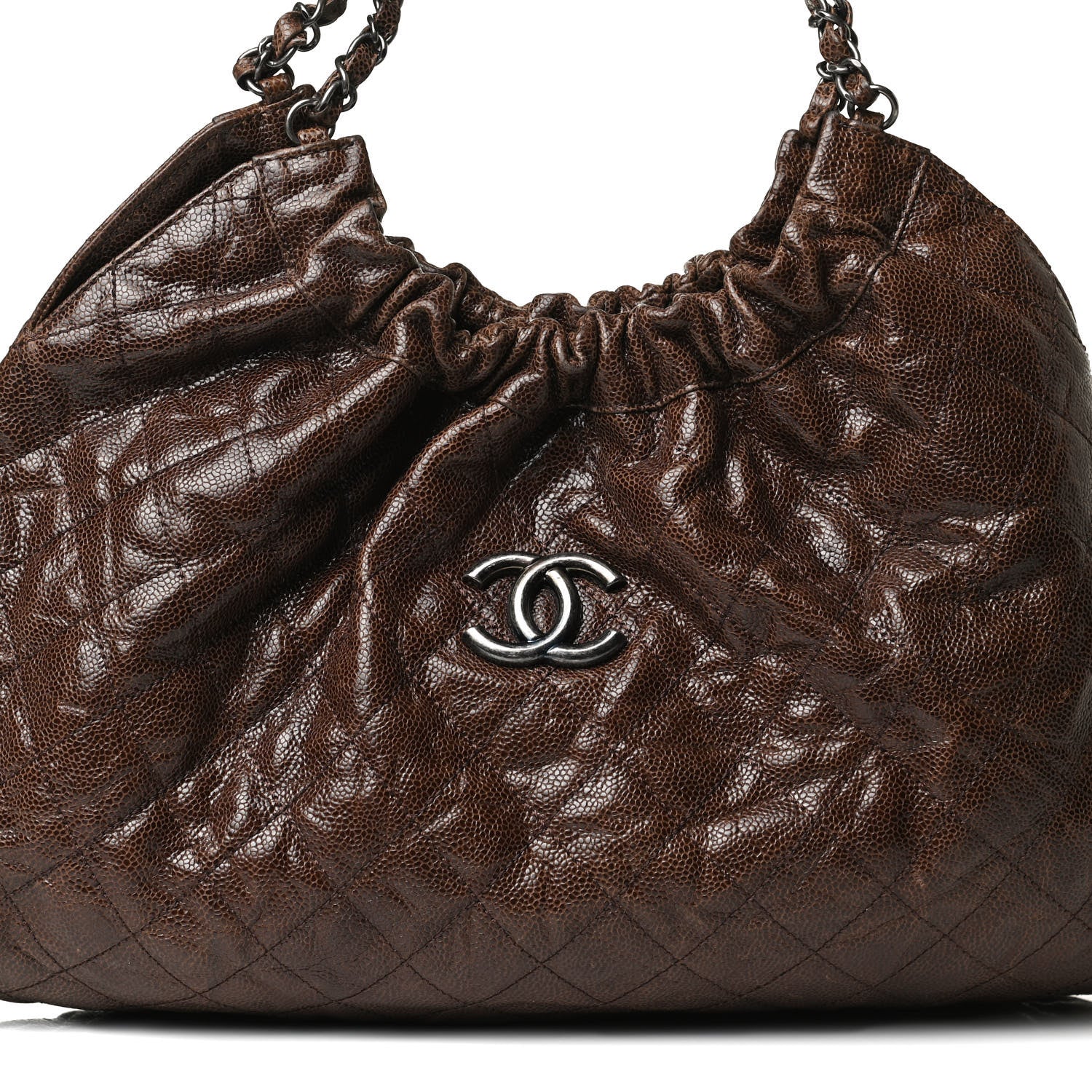Chanel Distressed Glazed Caviar Quilted Medium Elastic Tote Brown 6 of 14