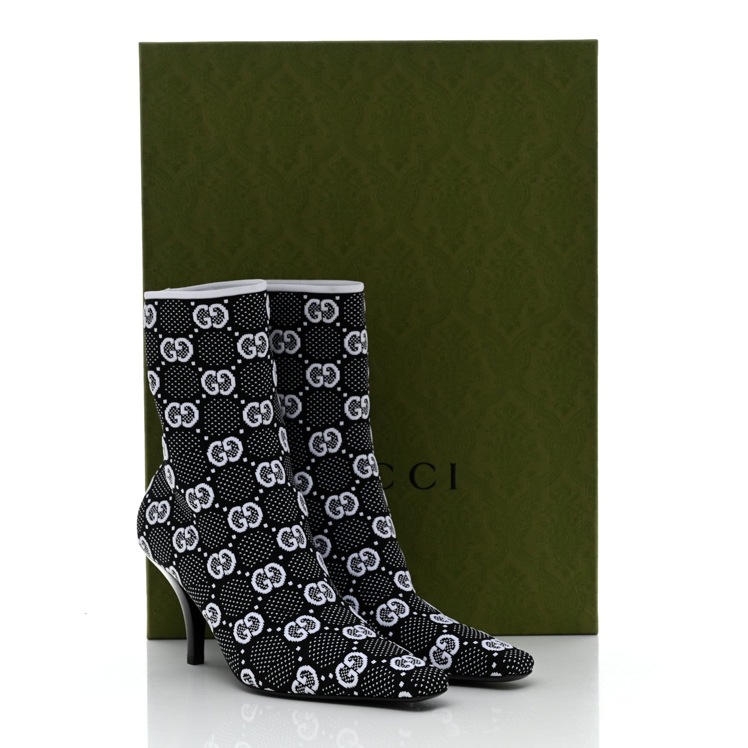 Gucci Technical Jersey Knit GG Monogram Square G 75mm Ankle Boots 38 Black Great White 9 of 9