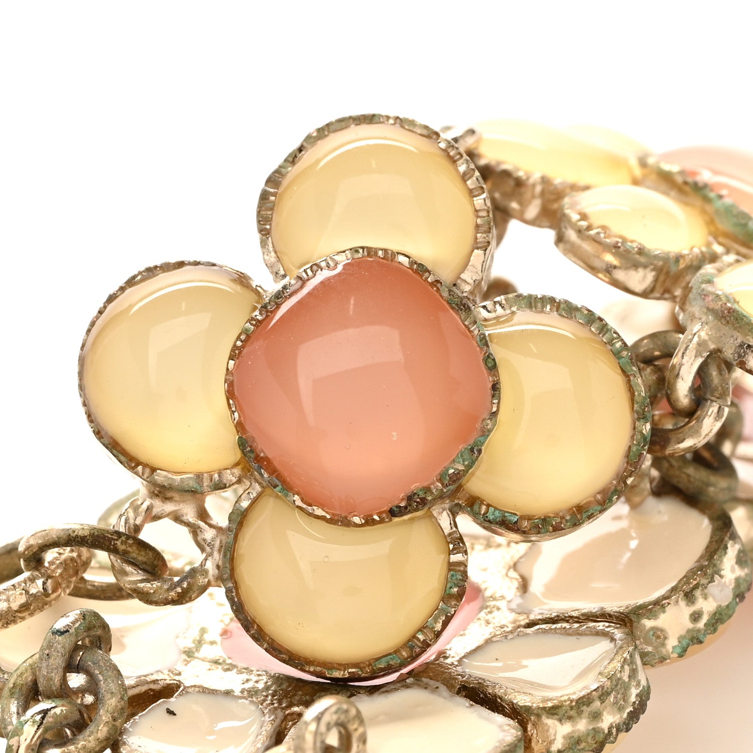 Chanel Resin Gripoix Poured Glass CC Flower Bracelet Pink White Gold 5 of 6