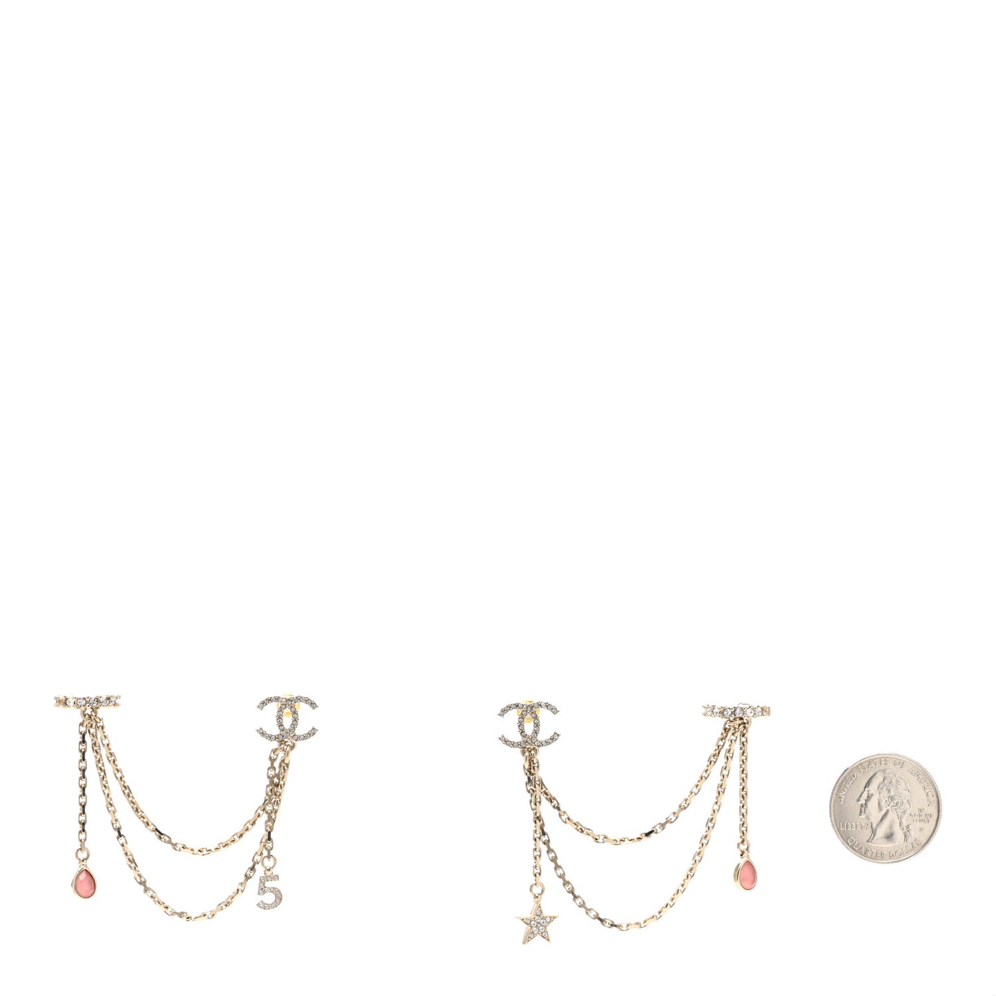 Crystal Star 5 Drop CC Earrings Gold