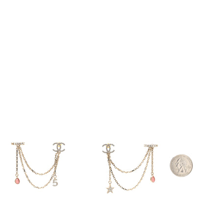 Chanel Crystal Star 5 Drop CC Earrings Gold 2 of 5