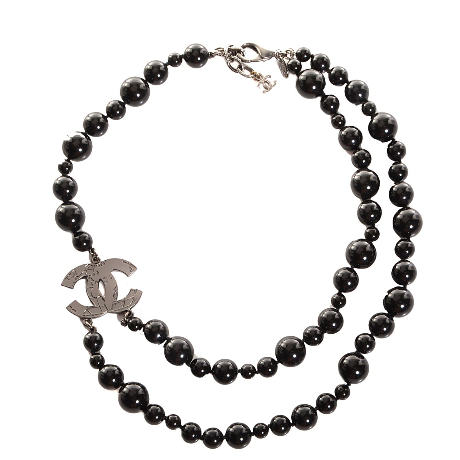 Chanel Glass Bead CC Map Short Necklace Ruthenium Black 1 of 6