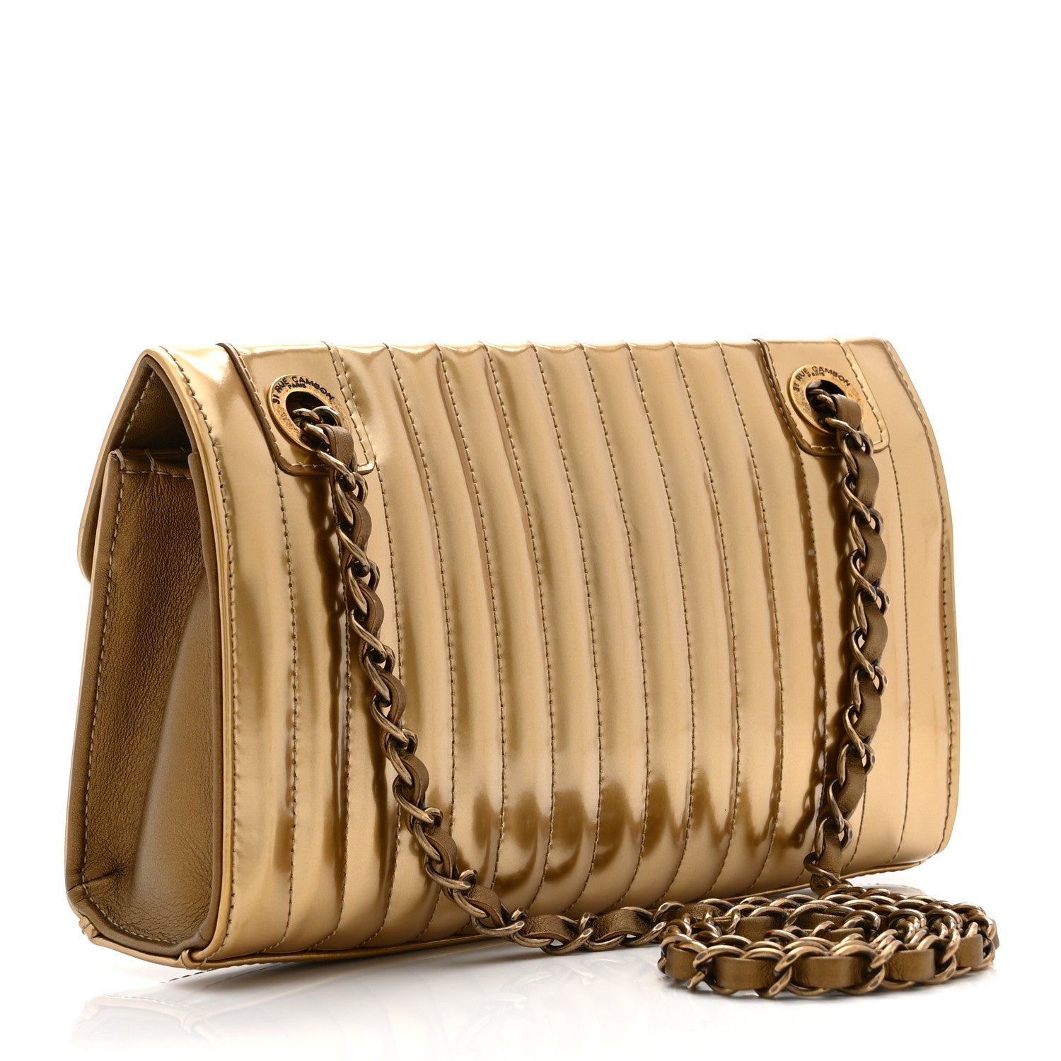 Chanel Metallic Patent Vertical Quilt Maharaja Express Flap Gold 3 of 10