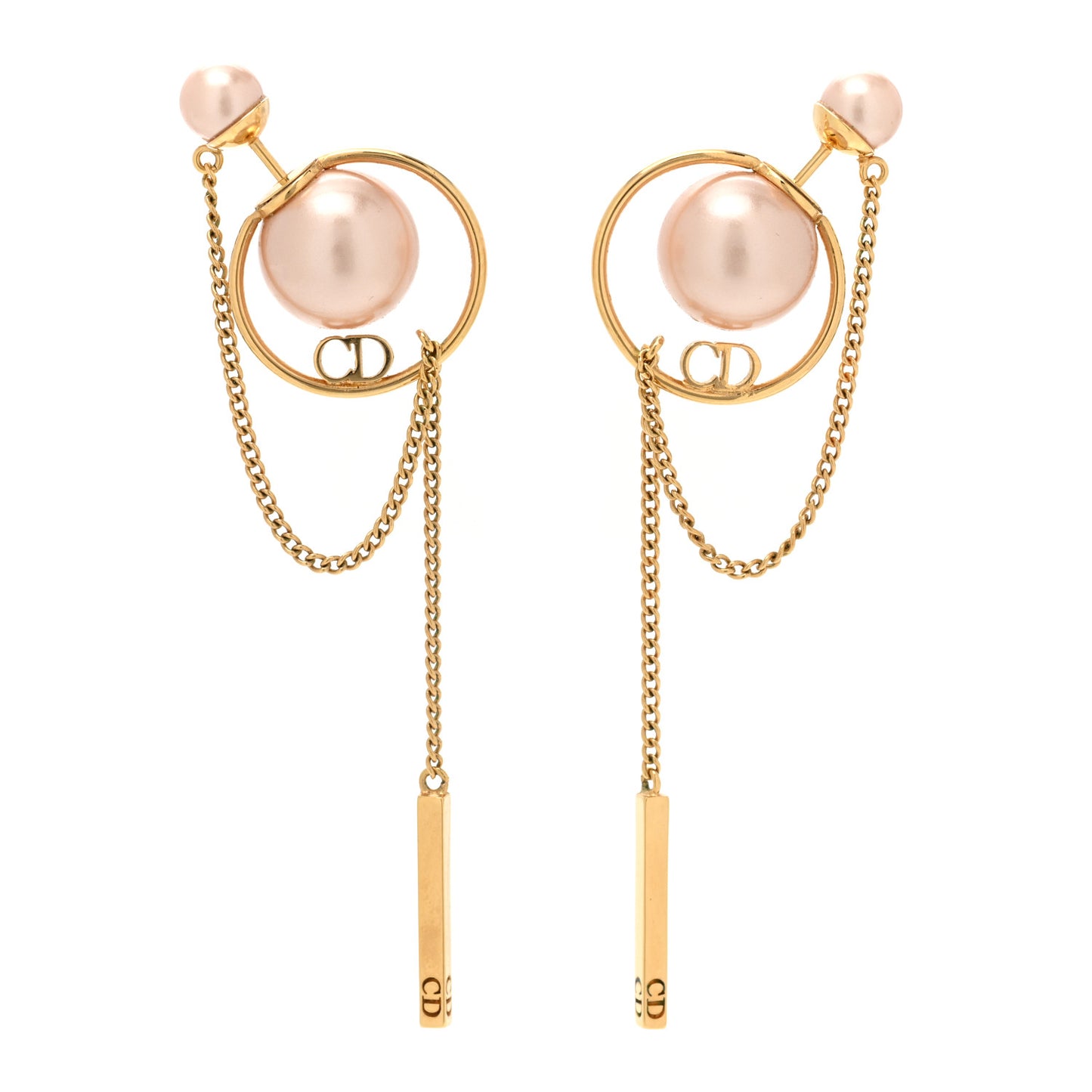 Pearl Tribales Dangle Chain Earrings Pink Gold