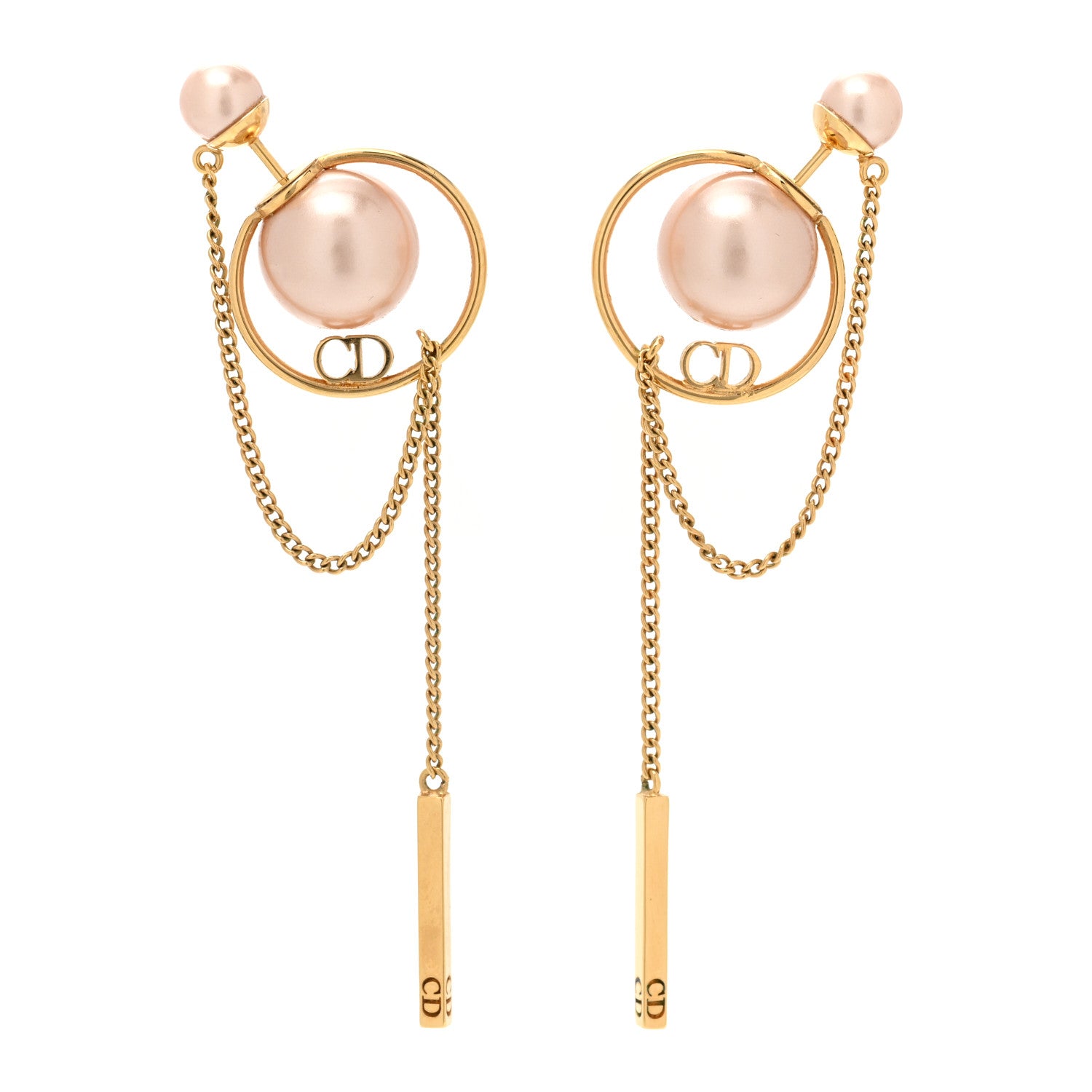 Christian Dior Pearl Tribales Dangle Chain Earrings Pink Gold 1 of 4