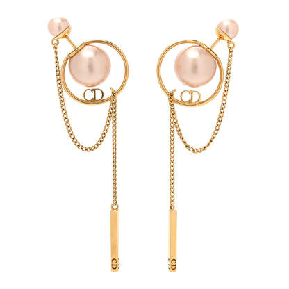 Christian Dior Pearl Tribales Dangle Chain Earrings Pink Gold 1 of 4