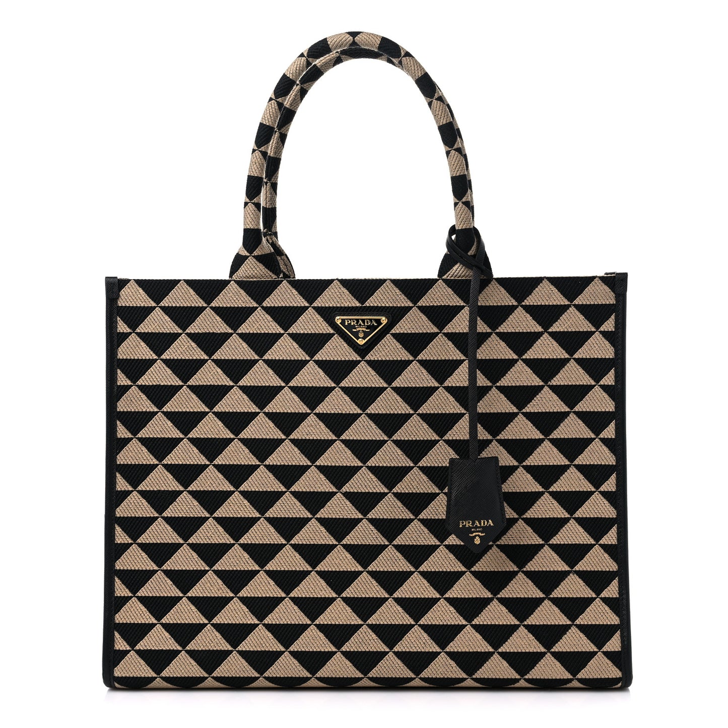 Jacquard Saffiano Triangolo Symbole Embroidered Large Tote Black Corda