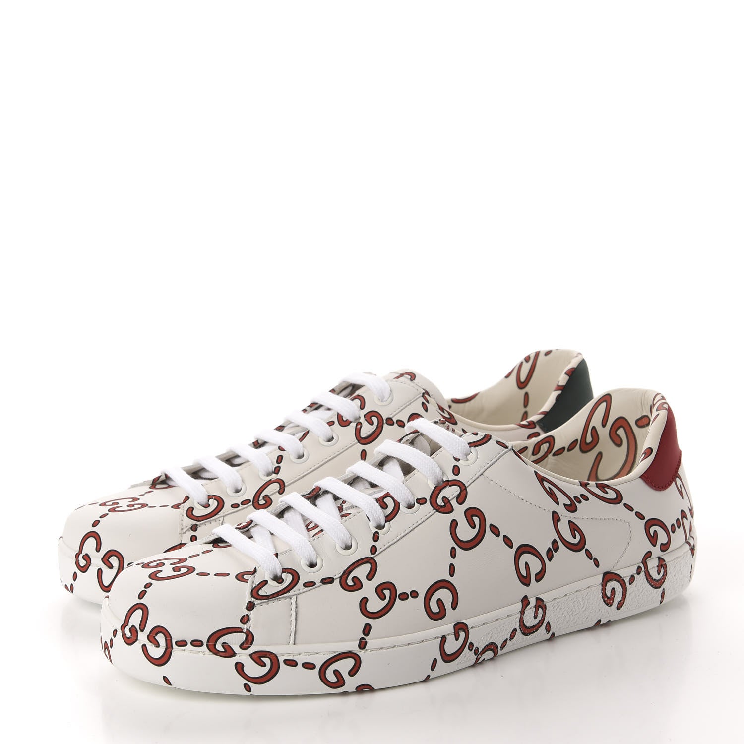 Gucci Calfskin GucciGhost Print Mens Ace Sneakers 9 White Hibiscus Red 3 of 10