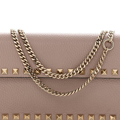 Valentino Garavani Pebbled Calfskin Rockstud Flap Wallet On Chain Poudre 7 of 9