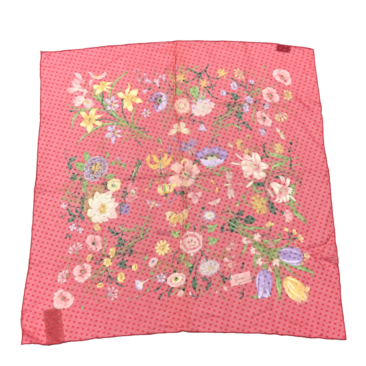 Gucci Silk Floral Print Square Scarf Red 1 of 3
