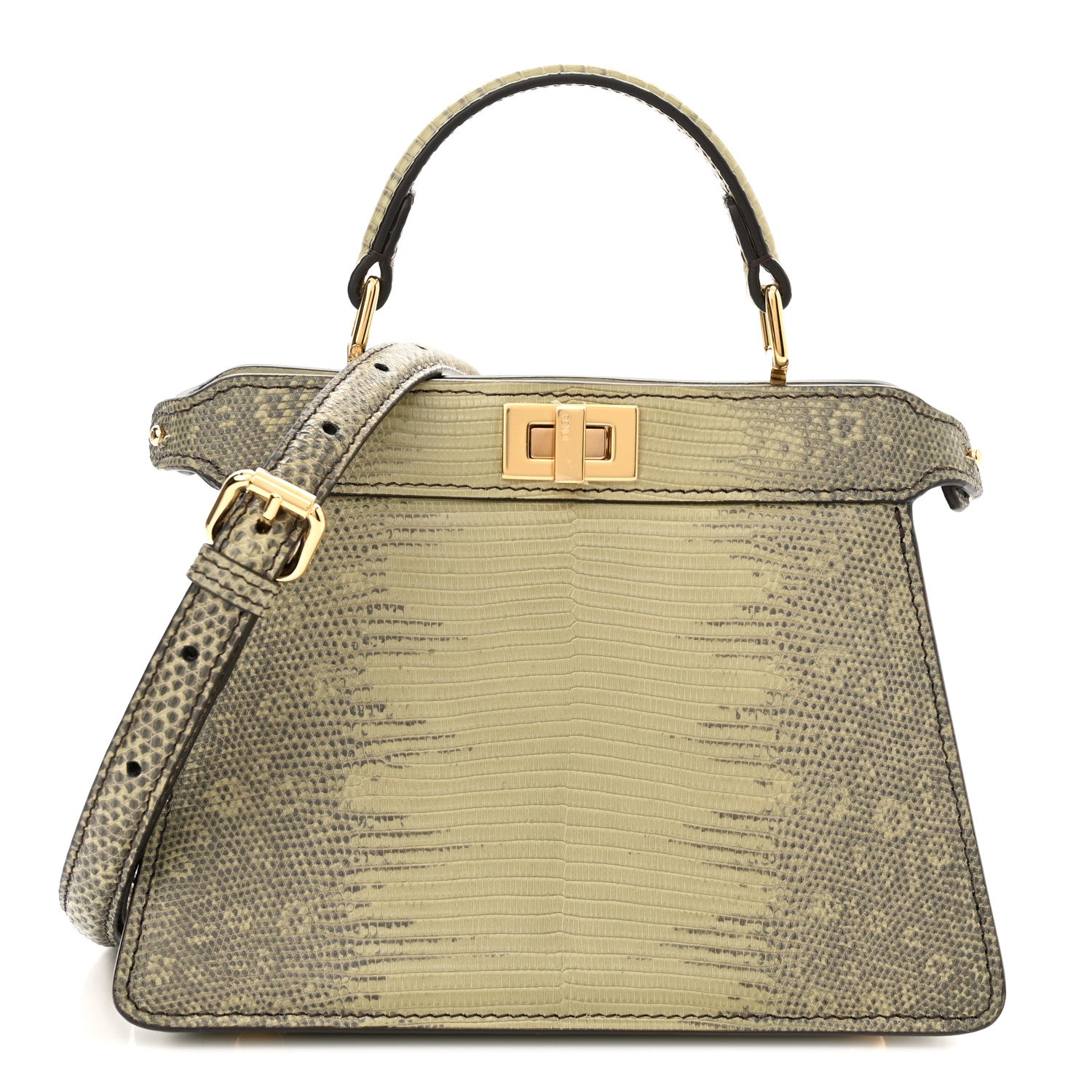 Fendi Lizard Togo Lucido Petite Peekaboo I SEE U Satchel Green Tea 1 of 11