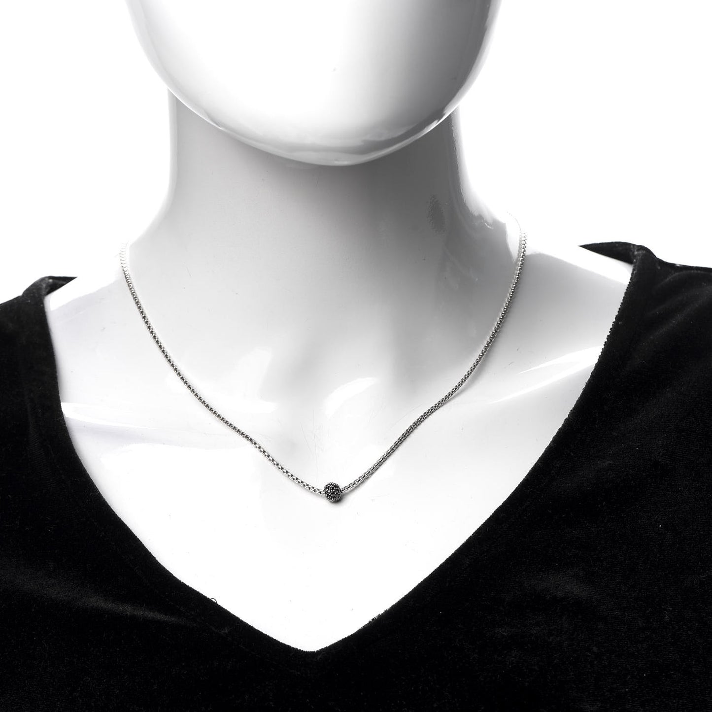 Sterling Silver Black Diamond Pave Ball Pendant Necklace