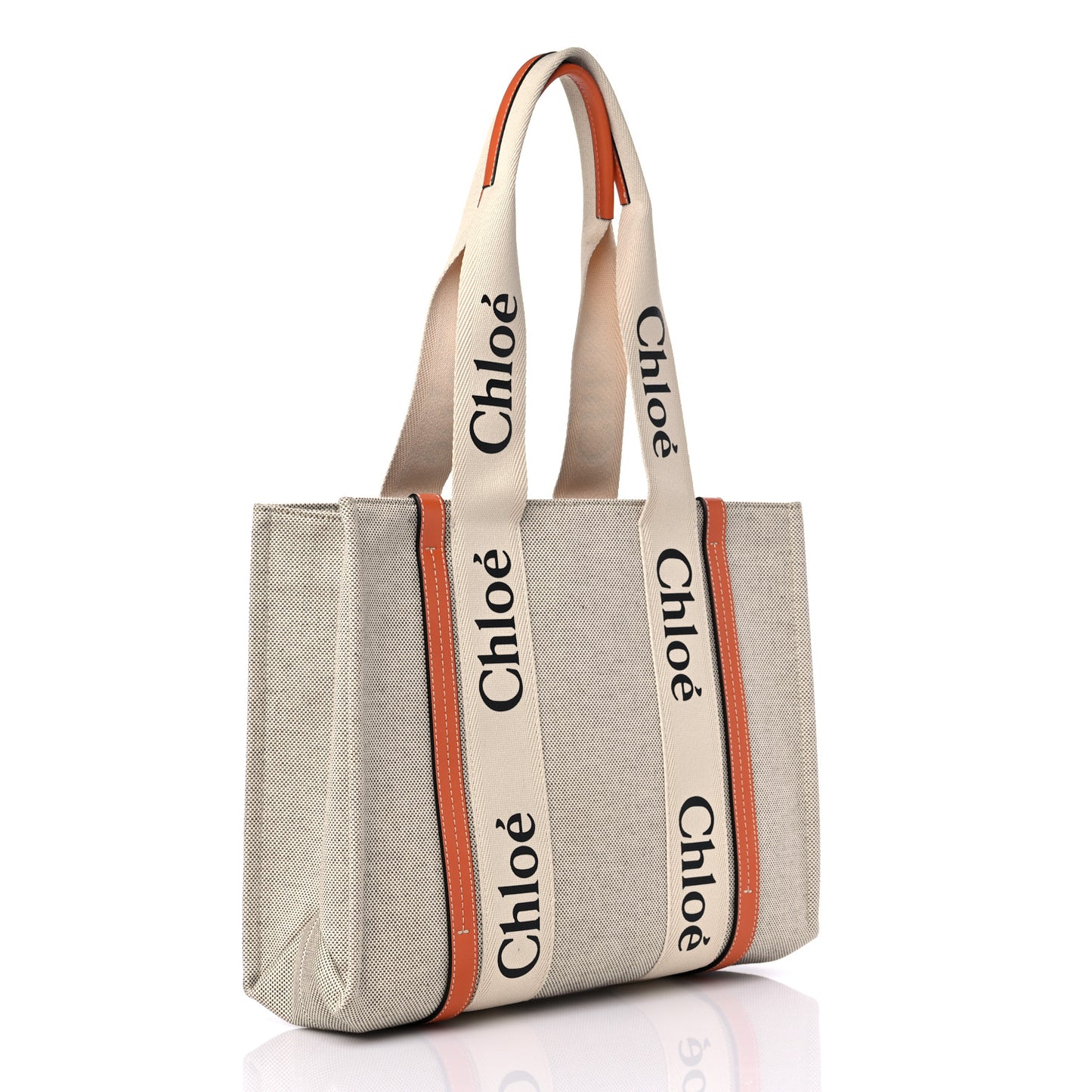 Cotton Calfskin Medium Woody Ribbon Tote Terracotta Orange