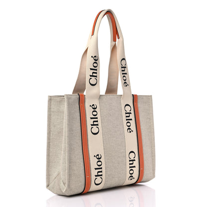 Chloe Cotton Calfskin Medium Woody Ribbon Tote Terracotta Orange 3 of 9