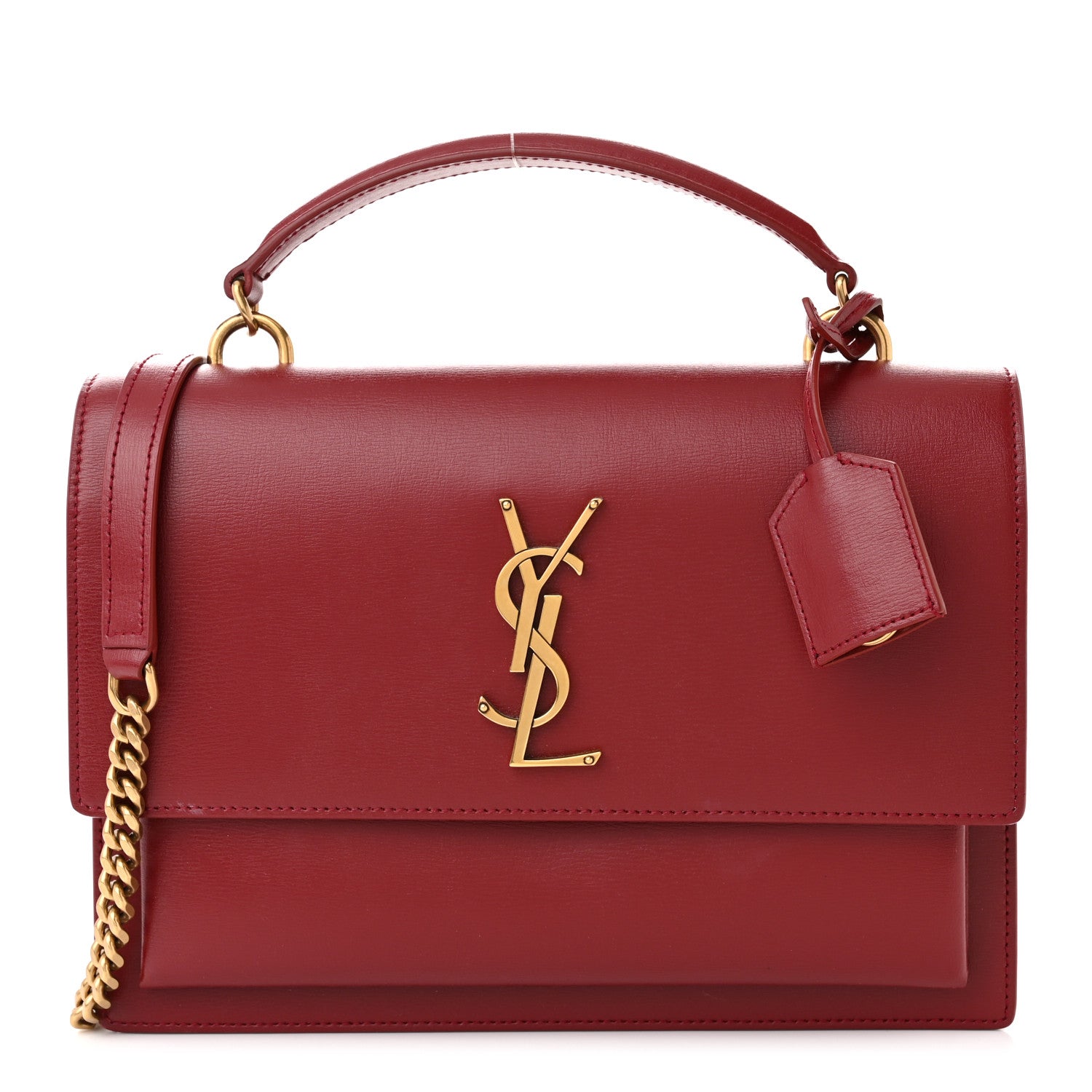 Saint Laurent Smooth Calfskin Medium Monogram Sunset Satchel Rouge Opyum 1 of 12