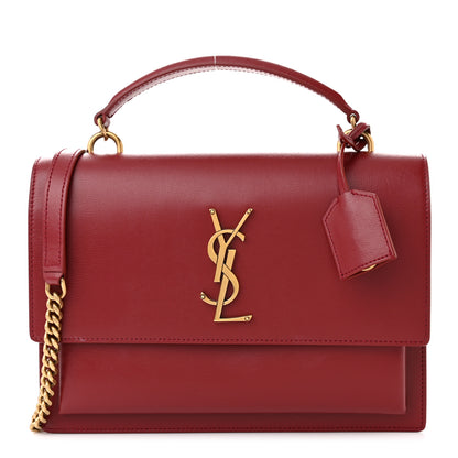 Saint Laurent Smooth Calfskin Medium Monogram Sunset Satchel Rouge Opyum 1 of 12