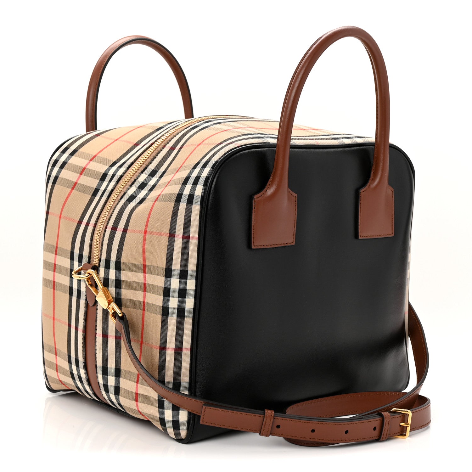 Burberry Smooth Calfskin House Check Medium Cube Bowling Bag Archive Beige 3 of 10