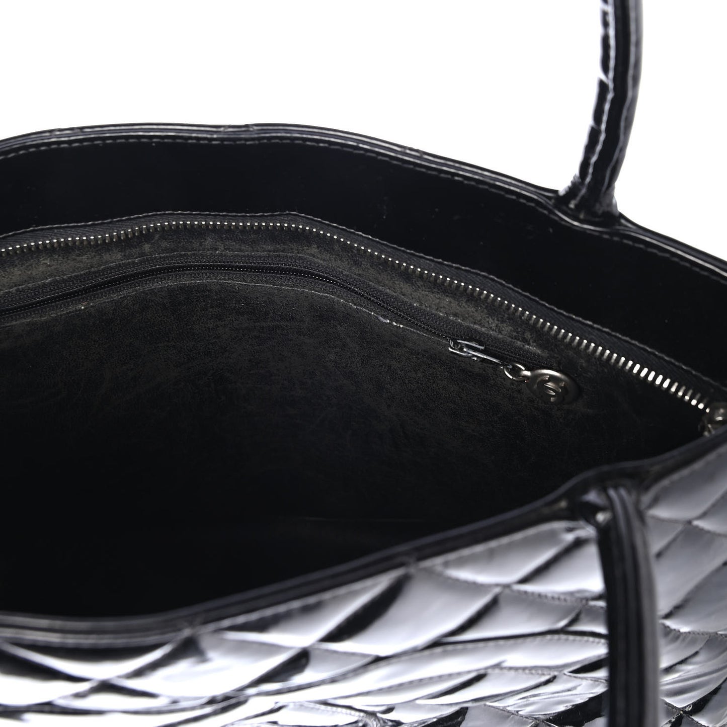 Patent Quilted Medallion Tote Black