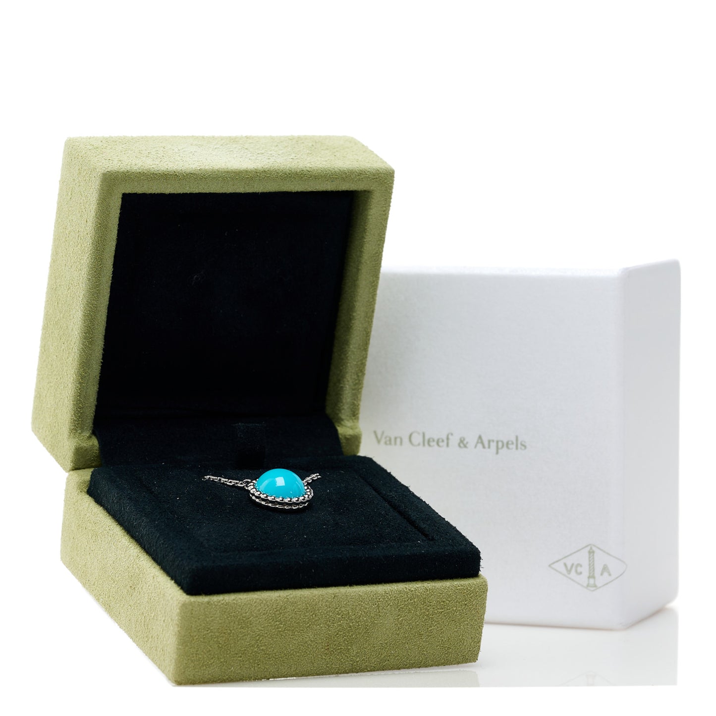18K White Gold Turquoise Perlee Couleurs Pendant Necklace