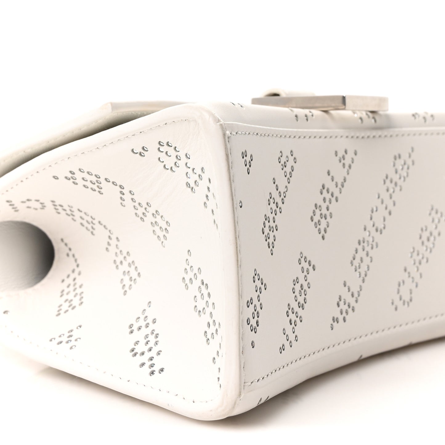 Smooth Calfskin Crystal Diagonal Allover Logo Hourglass Top Handle Bag XS Optic White