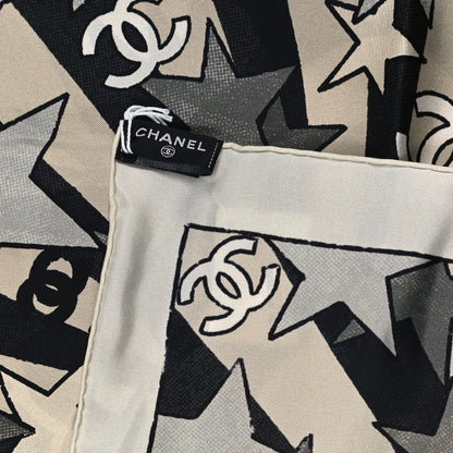 Chanel Silk CC Comics Square Scarf Light Beige Black Grey Light Grey Ecru 3 of 3