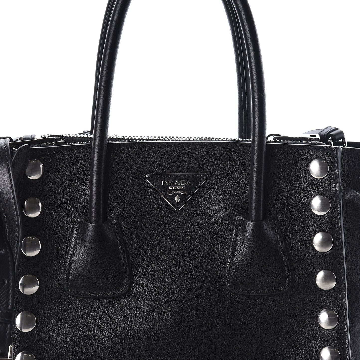 Glace Calf Studded Twin Pocket Tote Black