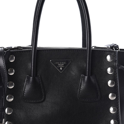 Prada Glace Calf Studded Twin Pocket Tote Black 7 of 9