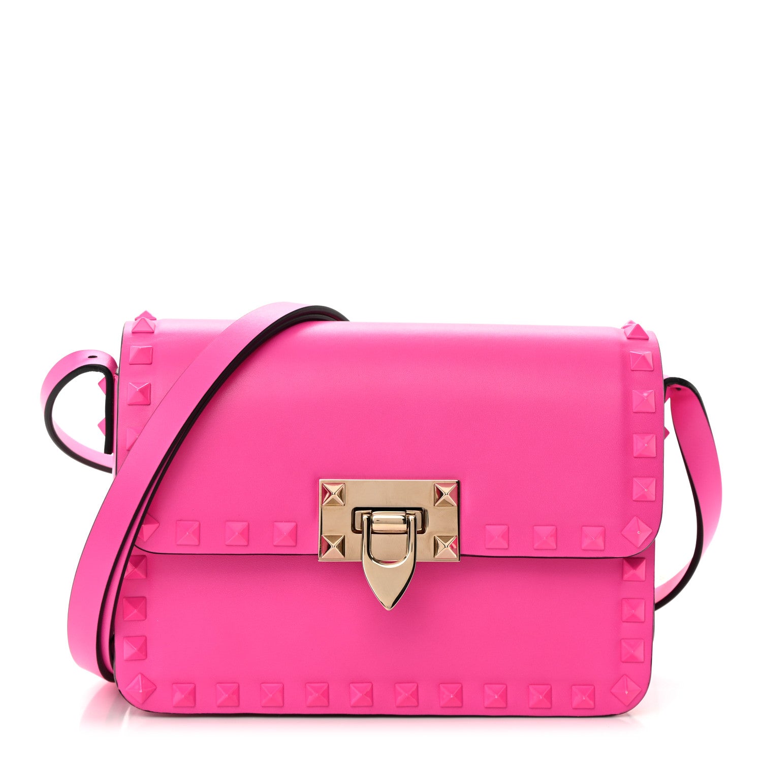 Valentino Garavani Smooth Calfskin Enamel Tonal Small Rockstud23 Shoulder Bag Pink PP 1 of 17
