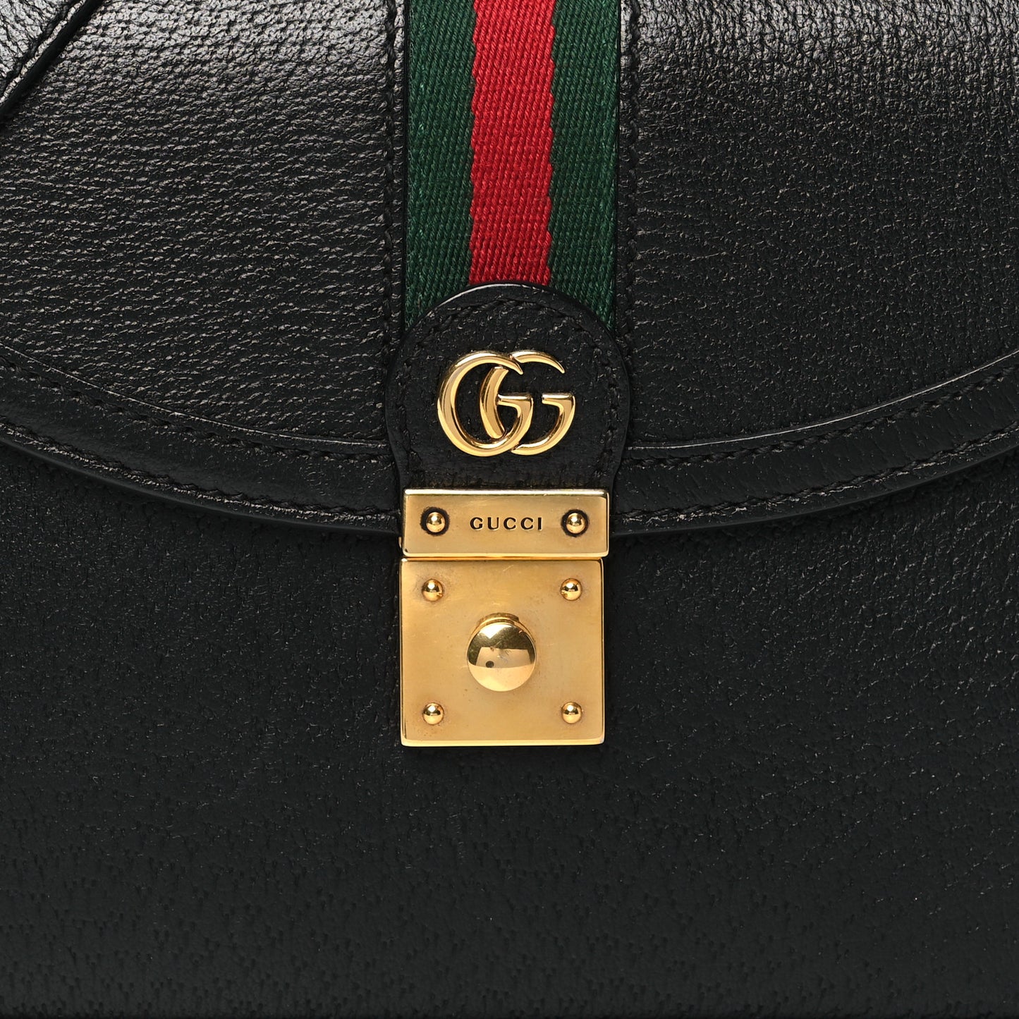 Textured Dollar Calfskin Web Small Ophidia Padlock Top Handle Bag Black