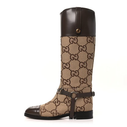 Gucci Monogram Jumbo GG Cordovan Lux Zelda Harness Riding Boots 39.5 Camel Ebony New Acero 1 of 10