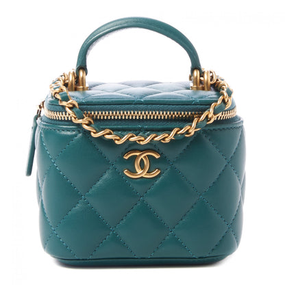 Chanel Lambskin Quilted Top Handle Mini Vanity Case With Chain Green 1 of 8