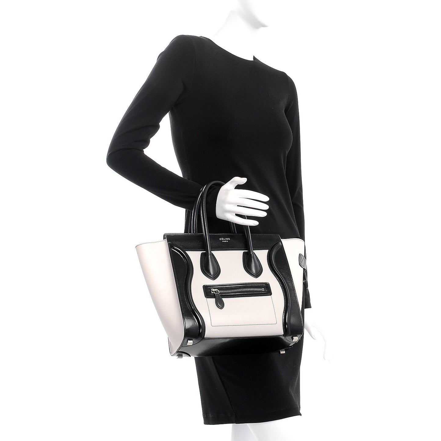 Sleek Calfskin Micro Bi-Color Luggage Black White